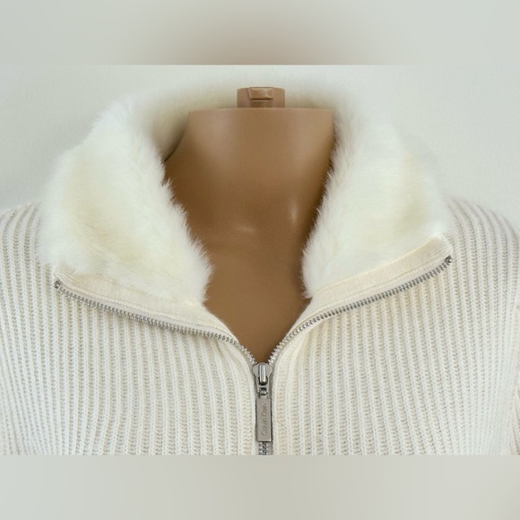 Calvin Klein Women's Faux Fur Collar, Long Sleeve Zip-up Sweater, Size Large - Picture 2 of 16